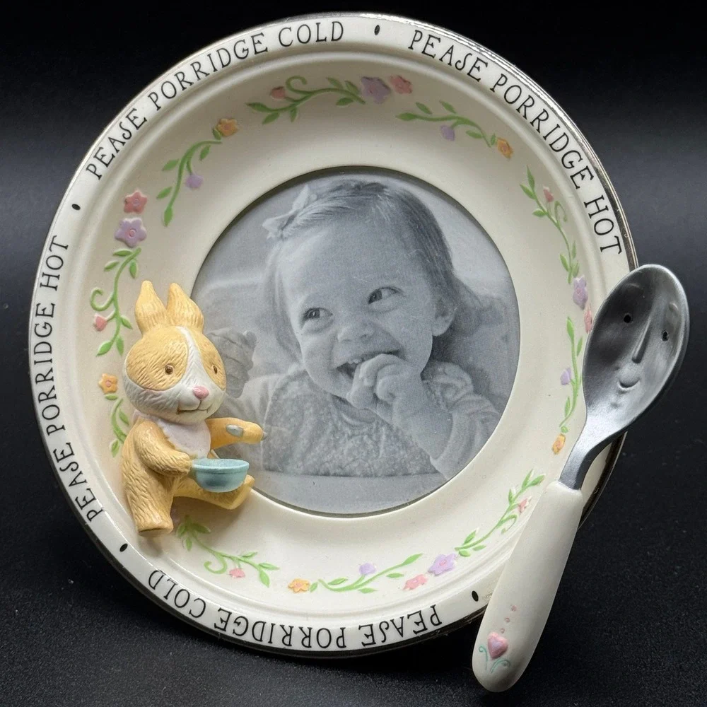 Hallmark Keepsake Baby Picture Frame Pease Porridge Hot Cold Bunny Spoon Nursery